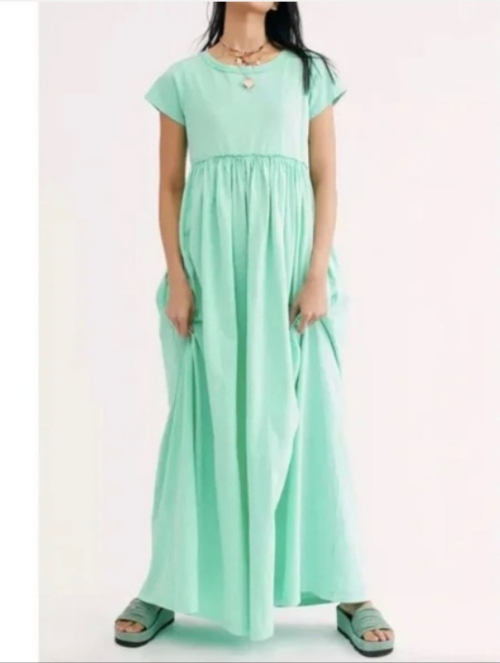 Free People Carissa Crystal Mint Green Maxi Tee Dress